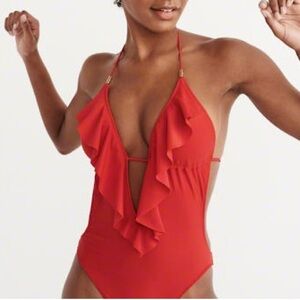 Abercrombie and Fitch red monokini one piece red medium ruffle swimsuit